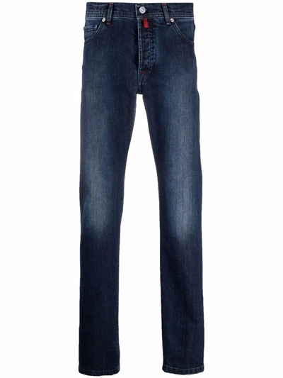 Kiton Stonewashed Straight-leg Jeans In Blue