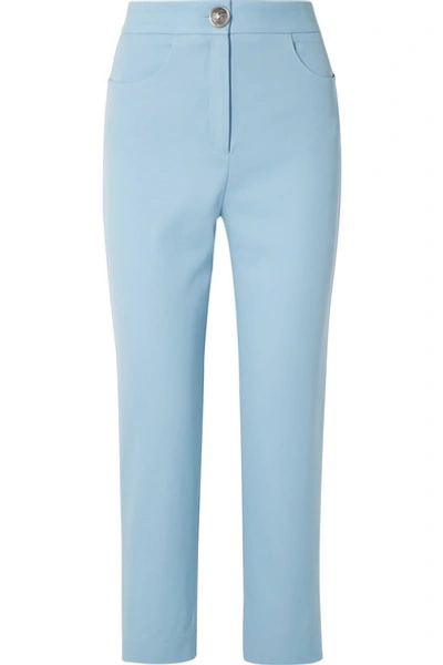 Balmain Straight-leg Grain De Poudre Trousers In Sky Blue