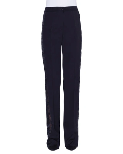 Akris Carl Marker Sg Embroidered Straight Leg Pants In Black