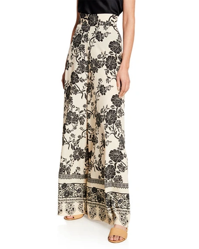 Johanna Ortiz Tapestry Foulard Wide-leg Pants In Black