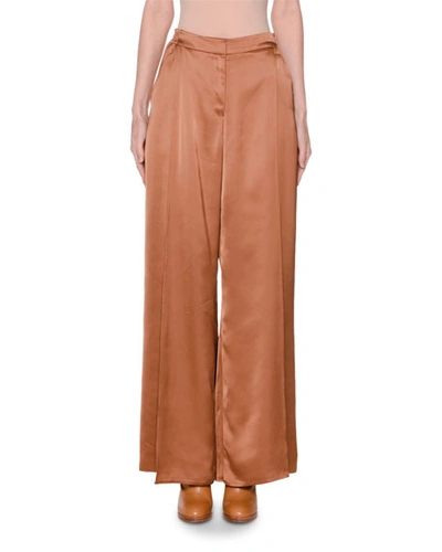 Agnona Satin Wide-leg Pants In Brown