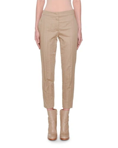 Agnona Cropped Slim-leg Wrinkled Cotton Pants In Medium Brown