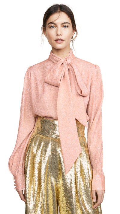 Marc Jacobs Shimmer Tie-neck Blouse In Peach