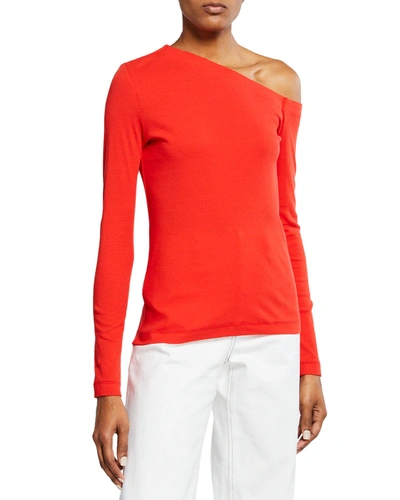 Rosetta Getty One-shoulder Cotton Knit Top In Red