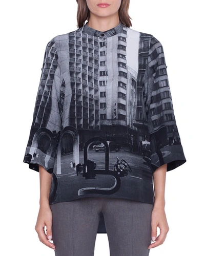 Akris Silk Crepe Magnets Blouse In Dark Gray