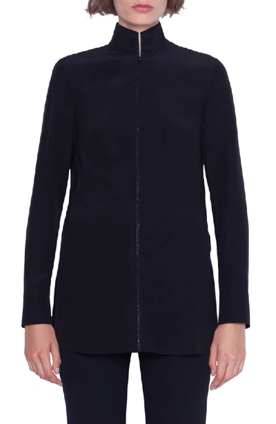 Akris Long-sleeve Embellished Silk-crepe Tunic In Black