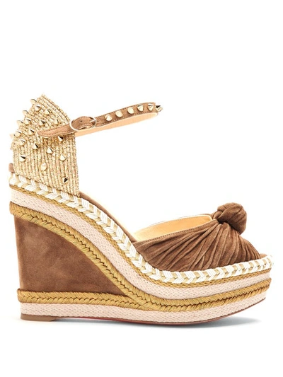 Christian Louboutin Madcarina Knotted 120mm Wedge Red Sole Sandal, Cappuccino In Cappucino-brown