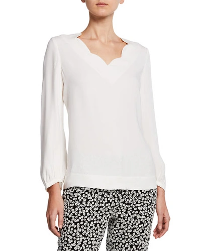 Escada Scalloped Silk V-neck Tunic In White