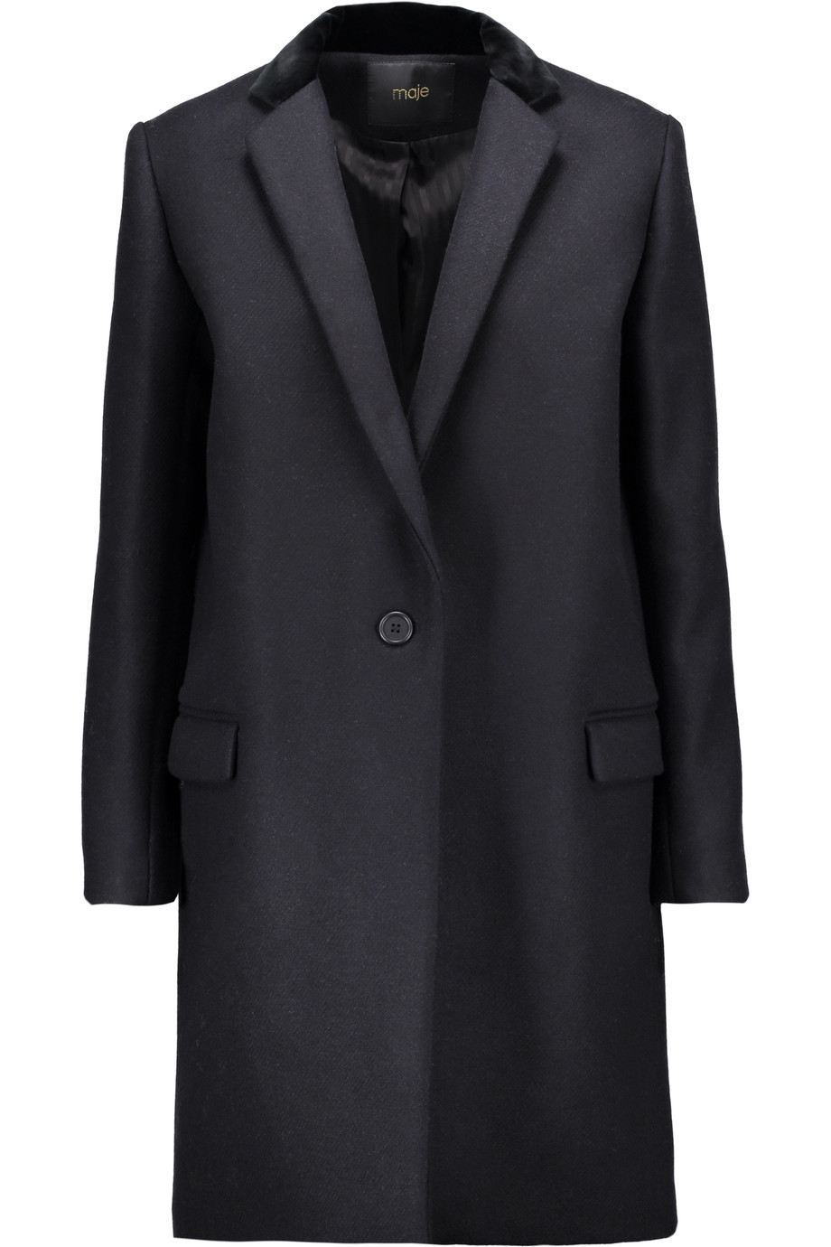 Maje Velvet-trimmed Wool-blend Coat | ModeSens
