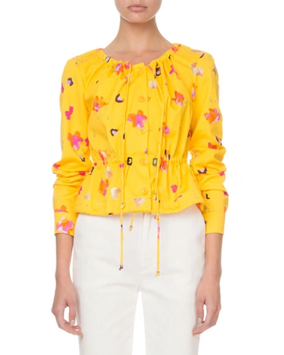 Altuzarra Agata Long-sleeve Painterly Floral Blouse In Yellow