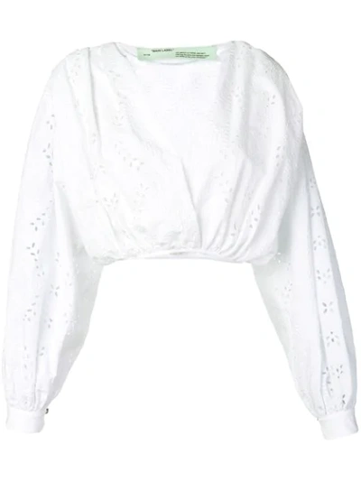 Off-white 80s Sangallo Eyelet-embroidered Deep V-neck Shirt In White
