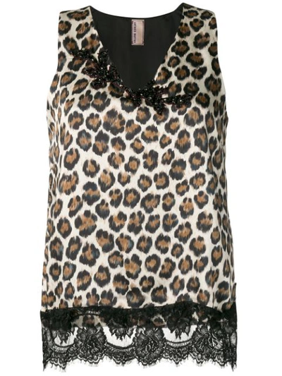 Antonio Marras Leopard-print Sleeveless V-neck Lace-trim Top In Black