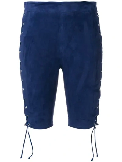 Ben Taverniti Unravel Project Lace-up Faux-suede Cycling Short In Blue