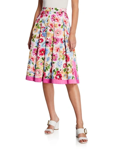 Escada Pleated Garden Floral-print Skirt In Multi Pattern