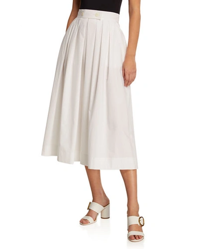 Escada Tabbed-front Full Pleated Skirt With Pockets In White