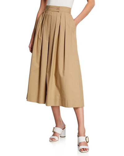 Escada Tabbed-front Full Pleated Skirt With Pockets In Dark Beige