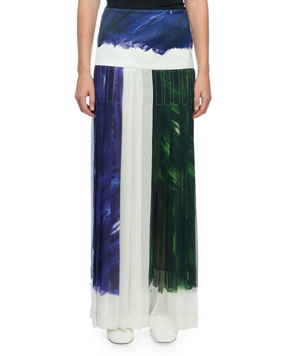 Victoria Beckham Paint Brush-print Pleated Maxi Skirt, Green