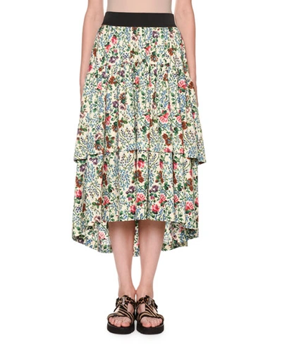 Antonio Marras Tiered Floral Midi Skirt With Pockets In Multi
