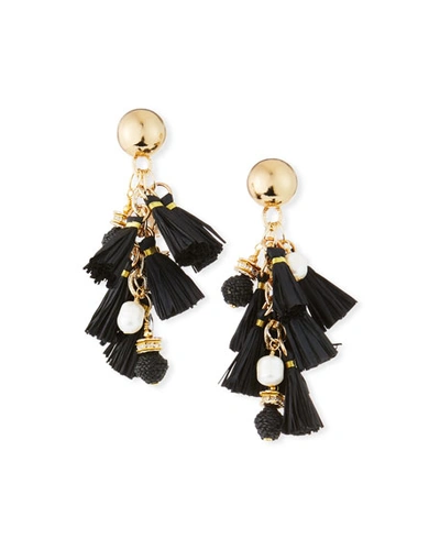 Akola Pearl & Raffia Dangle Earrings, Black