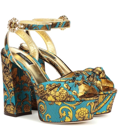 Dolce & Gabbana Floral Jacquard Platform Sandals In Blue