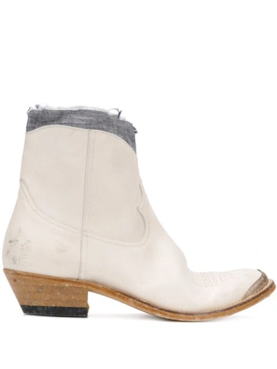 Golden Goose Young Denim-ankle Leather Boots In White