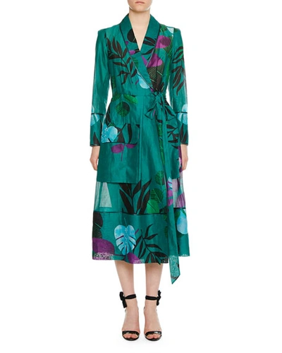 F.r.s For Restless Sleepers Rodo Organza Cotton-leaf Robe Jacket In Green Pattern