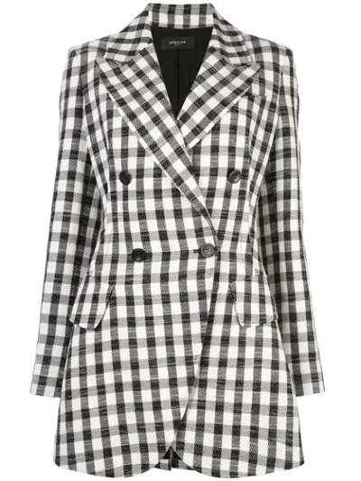 Derek Lam Double-breasted Gingham Boyfriend Blazer In Black White