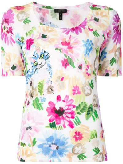 Escada Garden Floral-print Short-sleeve Shirt In Multi