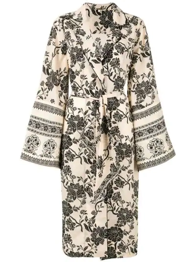 Johanna Ortiz Floral Print Long-sleeve Kimono Top In Night Cali Blk Ecr