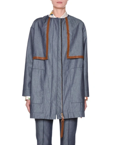 Agnona Denim Zip-front Parka Jacket In Blue