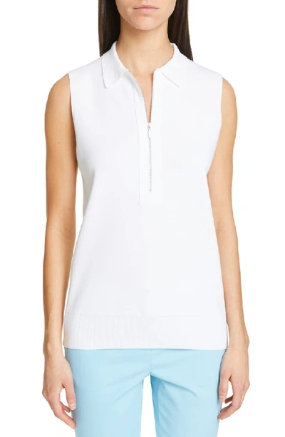 Lafayette 148 Lafayette Fitted Sleeveless Polo Sweater In White