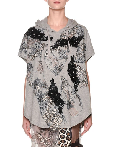 Antonio Marras Short-sleeve Lace-embroidered Hoodie In Gray