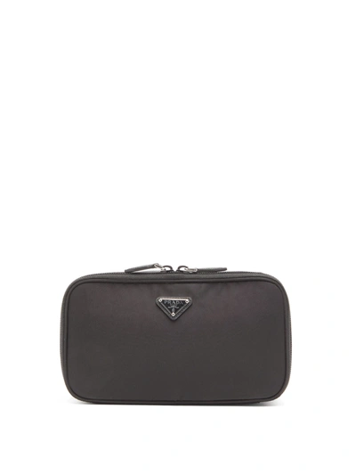 Prada Triangle Logo-plaque Nylon Wash Bag In Black