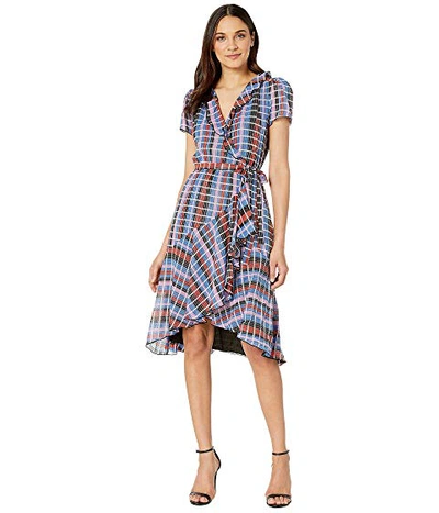 Wayf Sutton Metallic Check Print Wrap Dress In Stripe Foil