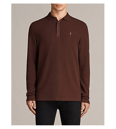 Allsaints Clash Long-sleeved Polo Shirt In Burnt Red