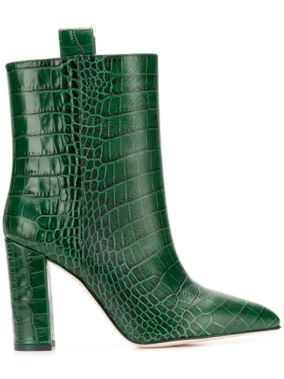 Paris Texas Croc-embossed Leather Ankle Boots In Green