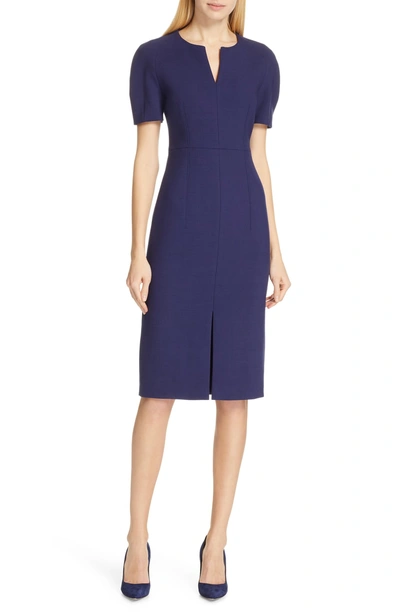 Hugo Boss Darera Short Sleeve Ponte Sheath Dress In Deep Blue | ModeSens