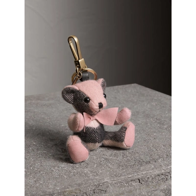 Burberry Thomas Bear Charm In Check Cashmere In Ash Rose