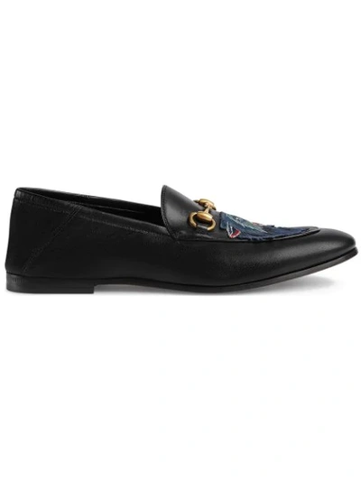 Gucci Embroidered Leather Jordaan Loafers In Black