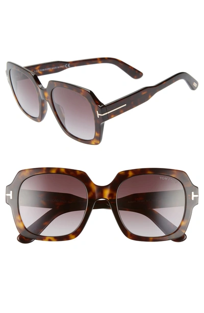 Tom Ford Autumn 53mm Square Sunglasses In Dark Havana/ Gradient Red