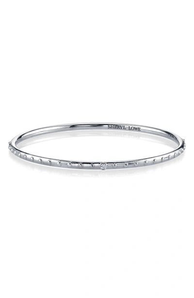 Sheryl Lowe Diamond Bezel & Beaded Silver Bangle Bracelet In Sterling Silver