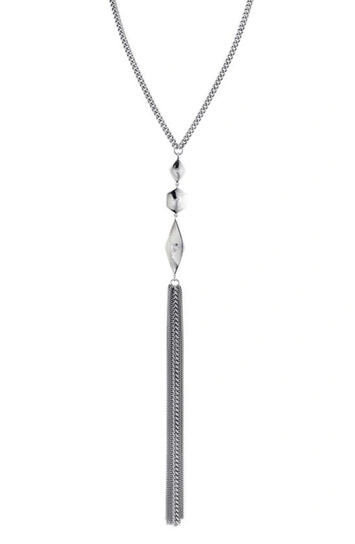 Sheryl Lowe Geometric Bezel Y-necklace In Sterling Silver