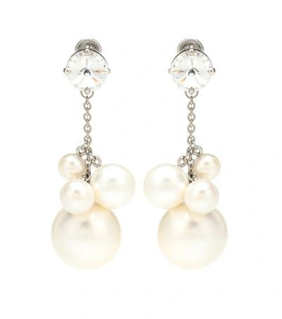 Miu Miu Faux Pearl And Crystal Earrings In Silver