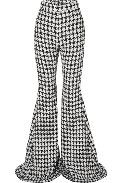 Balmain Houndstooth Cotton-blend Tweed Flared Pants In Black