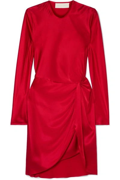 Michelle Mason Twisted Silk-satin Mini Dress In Red