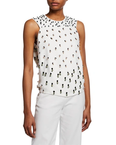 Narciso Rodriguez Embellished Crepe Crewneck Blouse In White Pattern