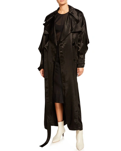 Mugler Satin Tie-front Long-sleeve Trench Coat In Black