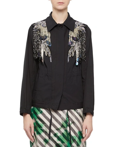 Dries Van Noten Embellished Button-front Jacket With Beading & Paillettes In Black