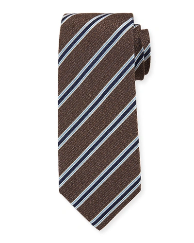 Isaia Men's Silk Textured With Stripes Tie In Brown/blue