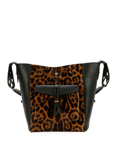 Tom Ford Leopard Calf Hair Medium Hobo Bag In Multi